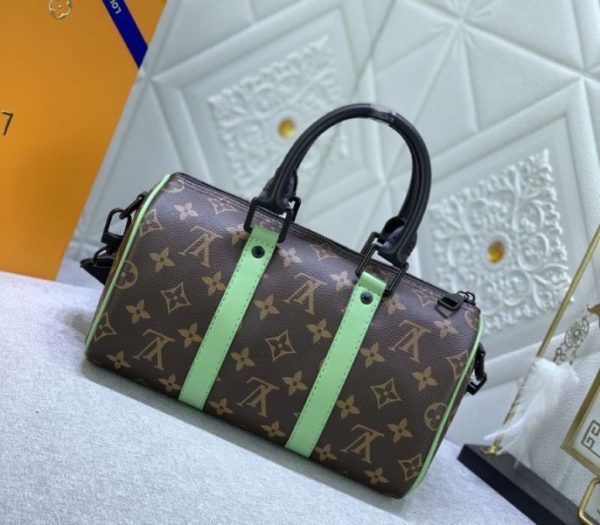 Replica Louis Vuitton Monogram Macassar Canvas Keepall Bandouliere 25 In Minty Green - Image 3