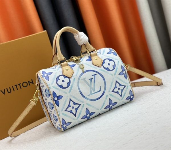 Replica Louis Vuitton LV By The Pool Monogram Tiles Canvas Speedy Bandouliere 25 Bag In Lagoon Blue - Image 2