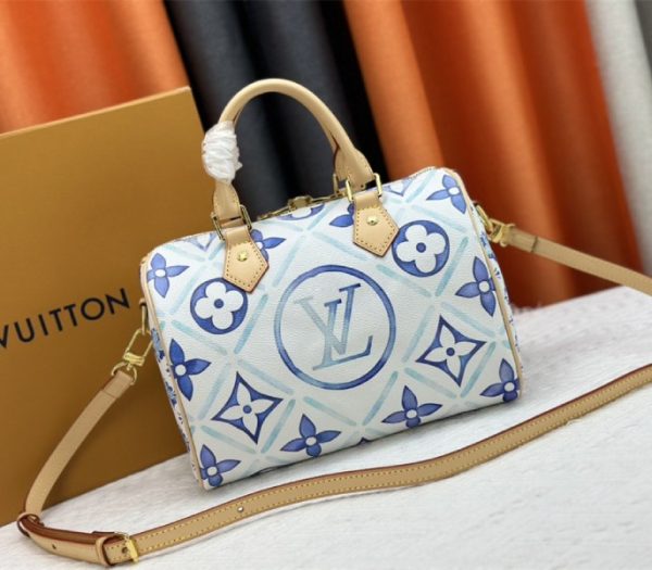 Replica Louis Vuitton LV By The Pool Monogram Tiles Canvas Speedy Bandouliere 25 Bag In Lagoon Blue - Image 3