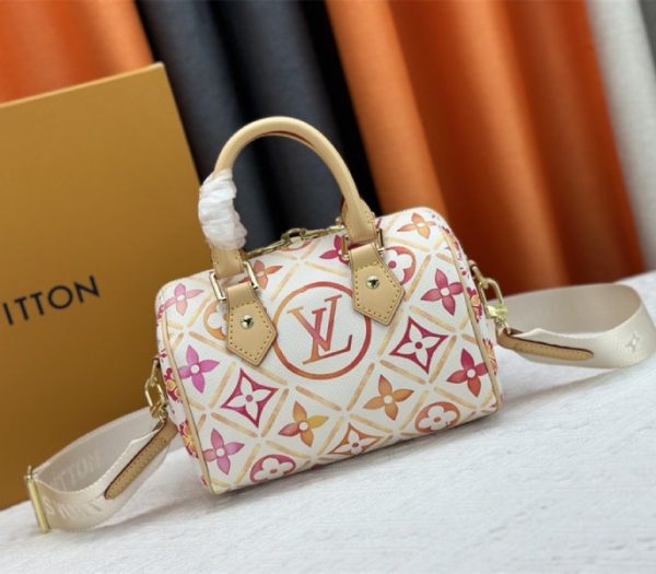 Replica Louis Vuitton LV By The Pool Monogram Tiles Canvas Speedy Bandouliere 20 Bag In Coral - Image 3