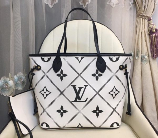 Replica Louis Vuitton Spring 2022 Monogram Empreinte Neverfull MM Tote In Cream