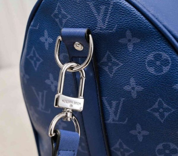 Replica Louis Vuitton Taiga Leather Keepall Bandouliere 50 Travel Bag In Navy Blue - Image 8