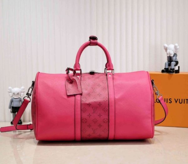 Replica Louis Vuitton Taiga Leather Keepall Bandouliere 50 Travel Bag In Pink