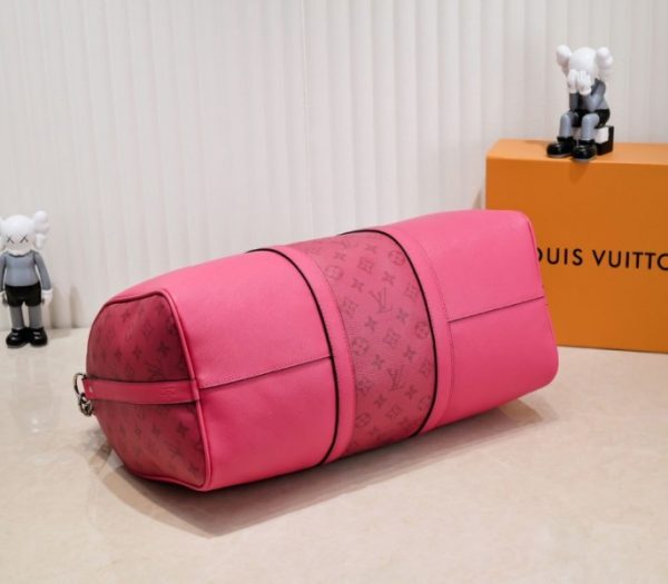 Replica Louis Vuitton Taiga Leather Keepall Bandouliere 50 Travel Bag In Pink - Image 4