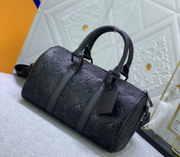 Replica Louis Vuitton Taurillon Monogram Leather Keepall Bandouliere 25 In Black - Image 2