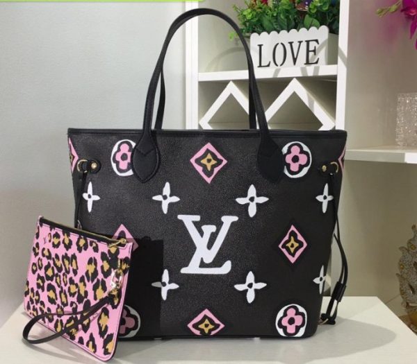 Replica Louis Vuitton Wild At Heart Neverfull MM Bag In Black