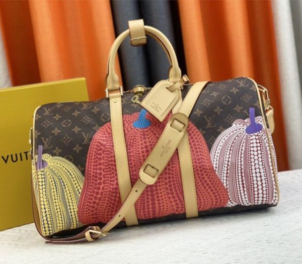 Replica Louis Vuitton X YK Monogram Canvas Keepall 45 Luggage In Pumpkin