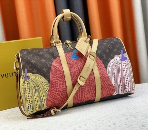 Replica Louis Vuitton X YK Monogram Canvas Keepall 45 Luggage In Pumpkin - Image 2