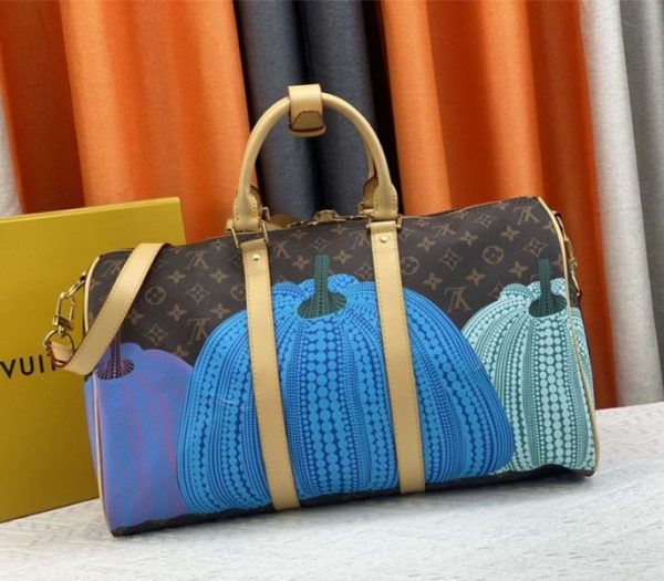 Replica Louis Vuitton X YK Monogram Canvas Keepall 45 Luggage In Pumpkin - Image 3