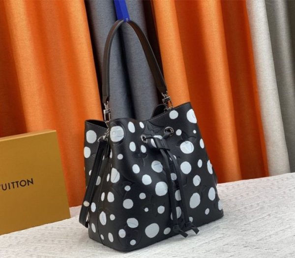 Replica Louis Vuitton X YK NeoNoe MM Black Tote In White Infinity Dots - Image 2