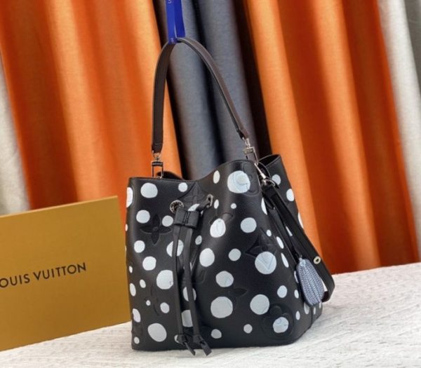 Replica Louis Vuitton X YK NeoNoe MM Black Tote In White Infinity Dots - Image 3