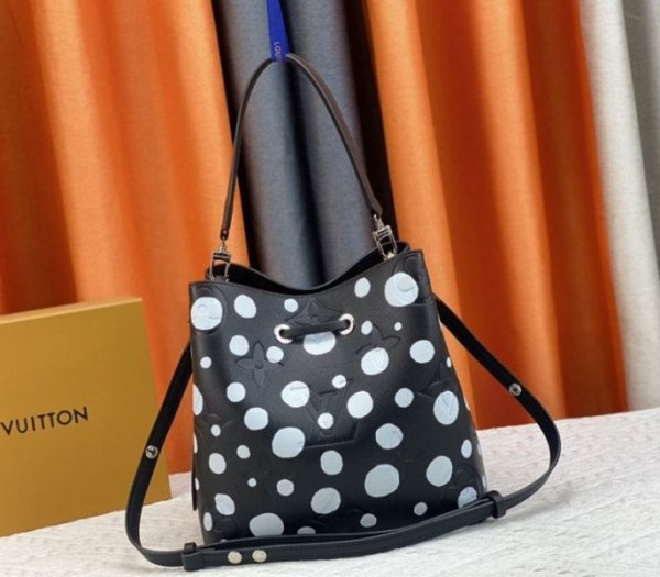 Replica Louis Vuitton X YK NeoNoe MM Black Tote In White Infinity Dots - Image 4